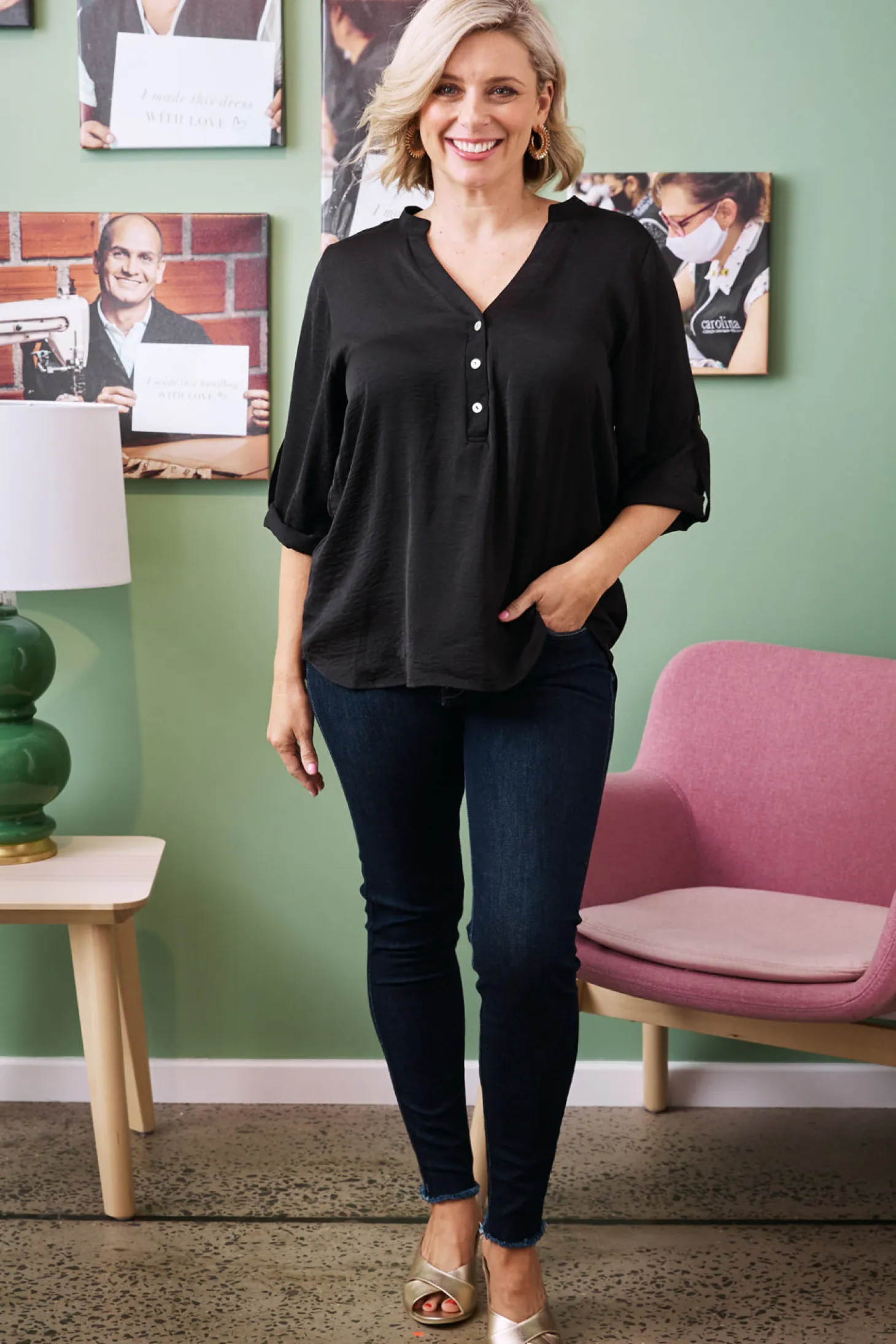 Shop Carolina Tuscany Mid Sleeve Top Black