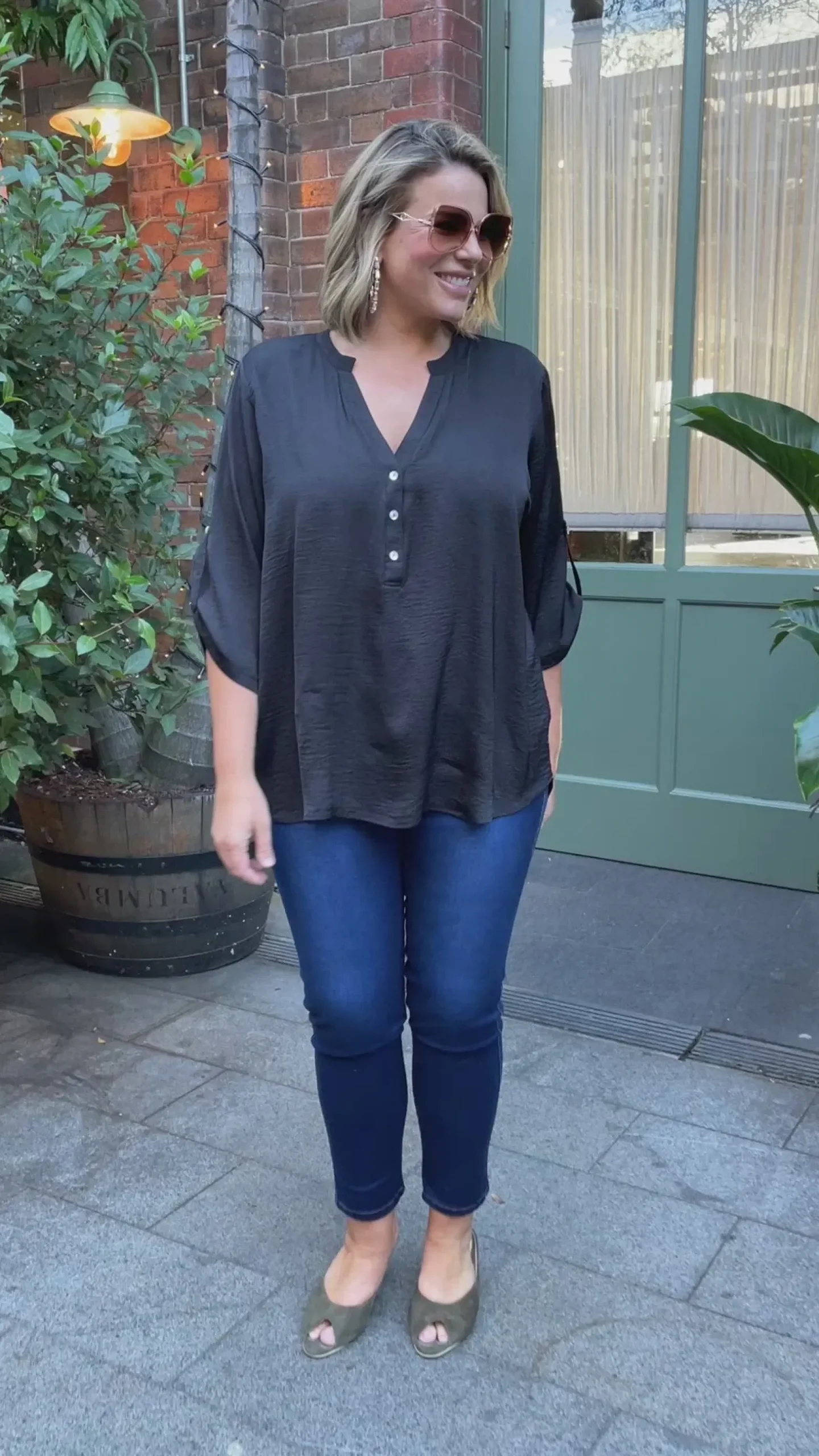 Shop Carolina Tuscany Mid Sleeve Top Black
