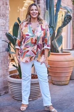 Clearance Carolina Tuscany Mid Sleeve Top Delia Print