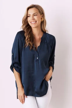 Clearance Carolina Tuscany Mid Sleeve Top Navy