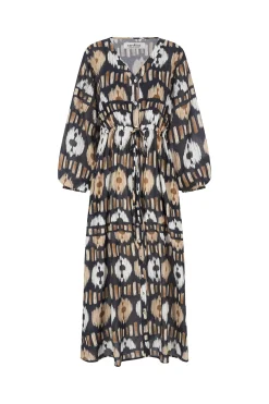 Hot Carolina Tyla Print Dress Black and Camel