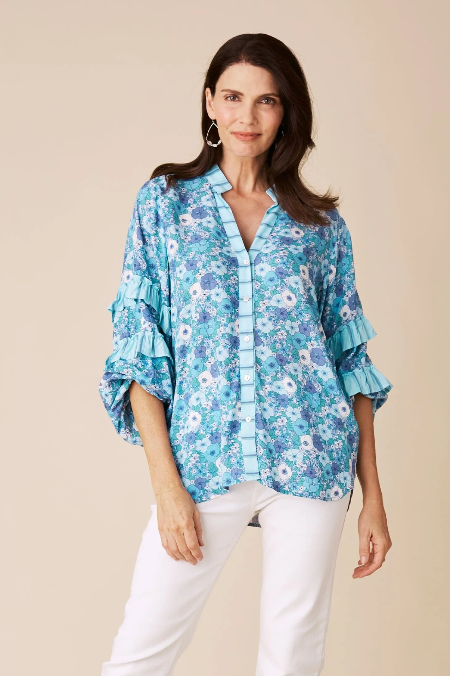 New Carolina Valletta Long Sleeve Top Dana Print Blue