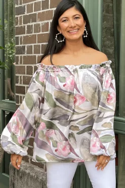 Cheap Carolina Xenia Off Shoulder Long Sleeve Top Serenity Print
