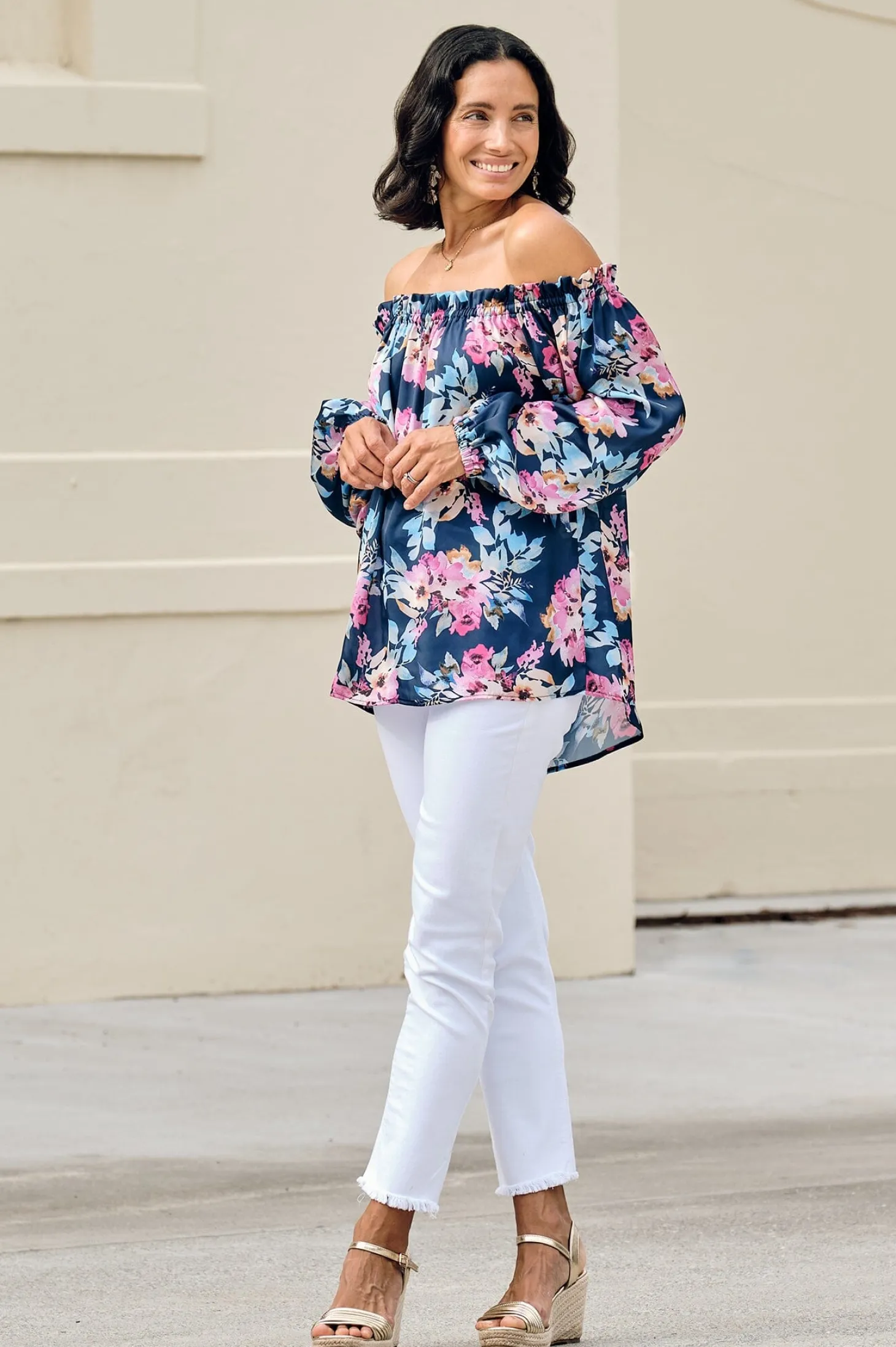 Discount Carolina Xenia Off Shoulder Top Bella Print Navy