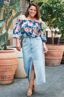 Discount Carolina Xenia Off Shoulder Top Bella Print Navy