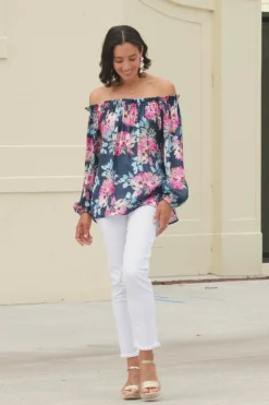 Discount Carolina Xenia Off Shoulder Top Bella Print Navy