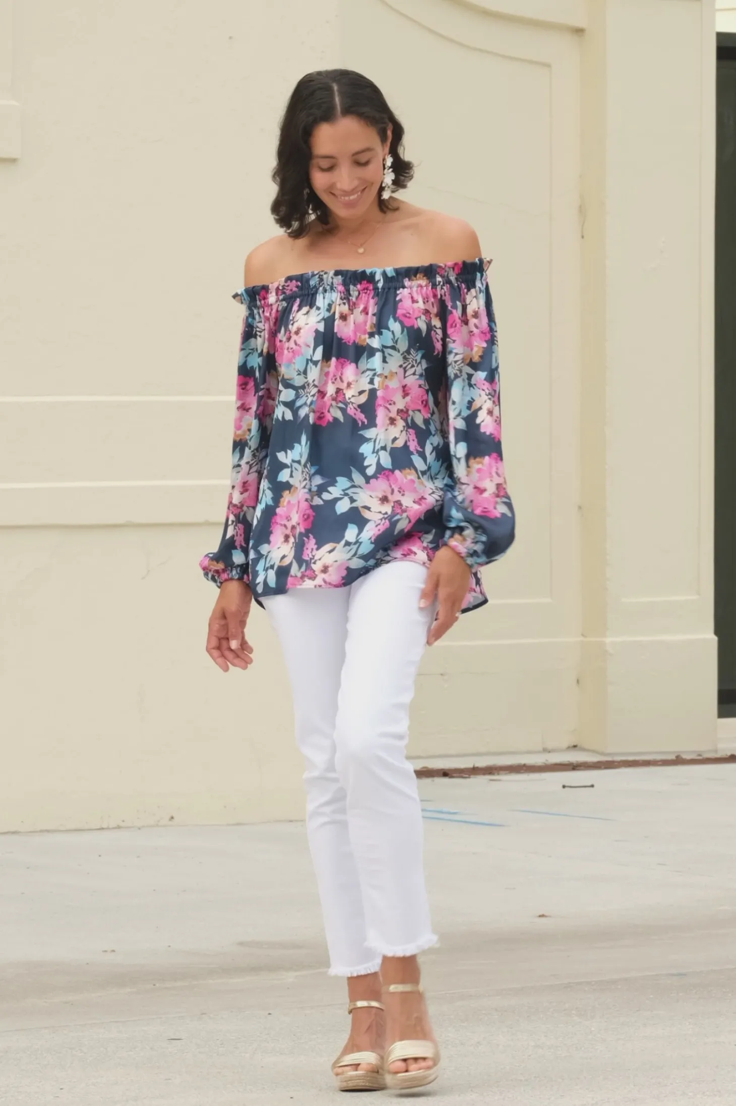 Discount Carolina Xenia Off Shoulder Top Bella Print Navy