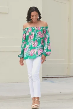 Cheap Carolina Xenia Off Shoulder Top Bella Print Emerald