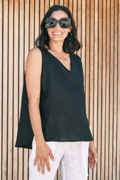 Flash Sale Carolina Zoe Linen Sleeveless Top Black