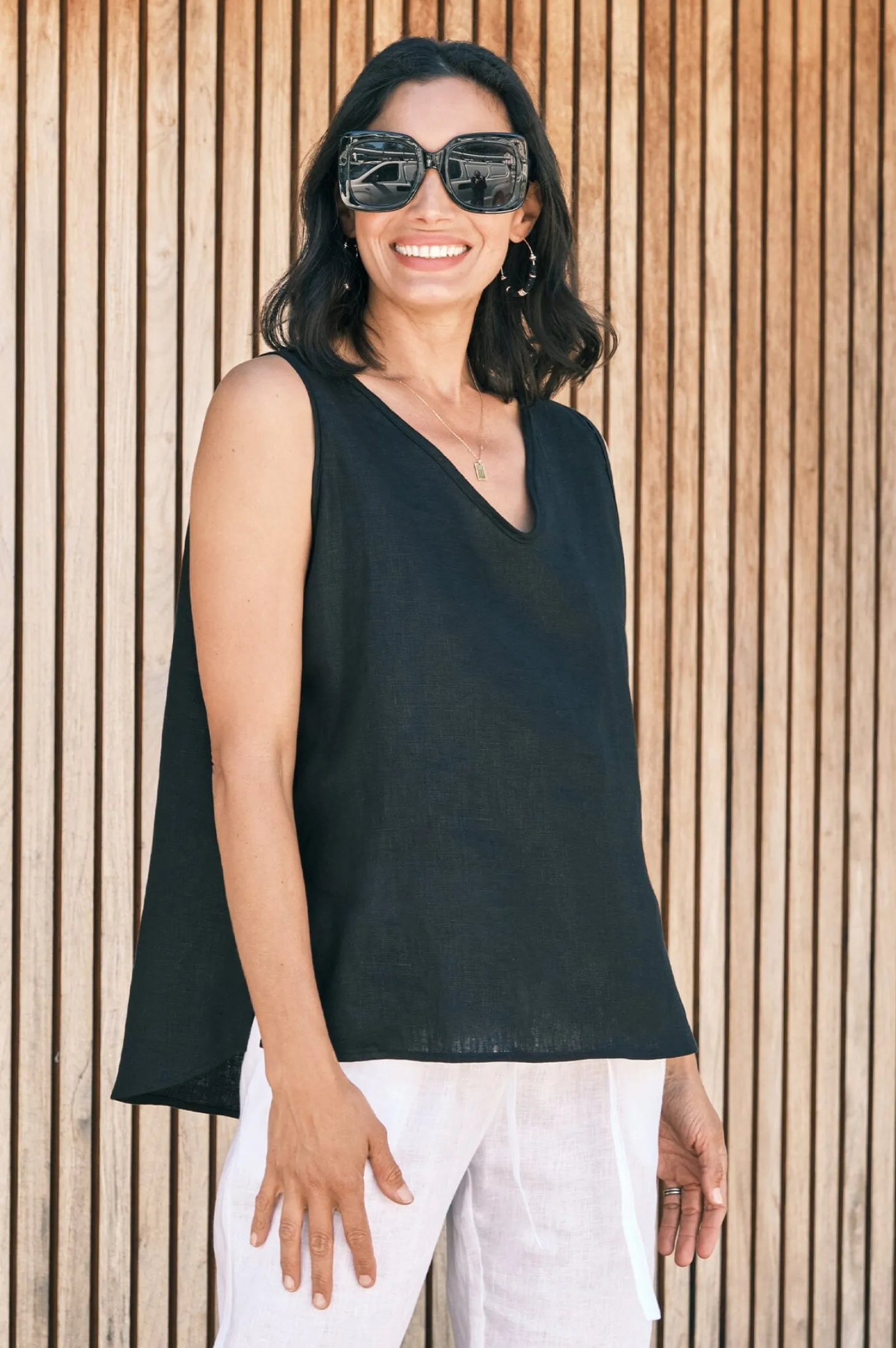 Flash Sale Carolina Zoe Linen Sleeveless Top Black