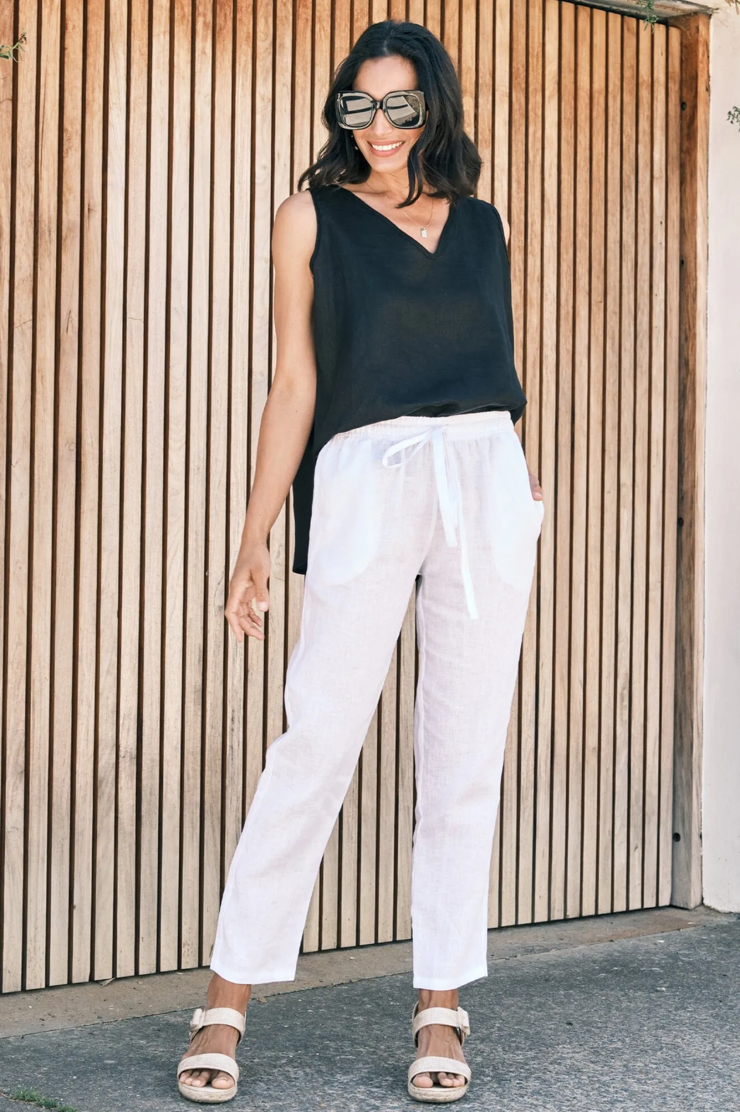 Flash Sale Carolina Zoe Linen Sleeveless Top Black