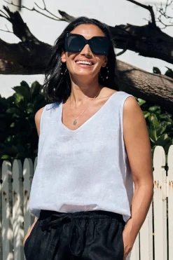 Sale Carolina Zoe Linen Sleeveless Top White