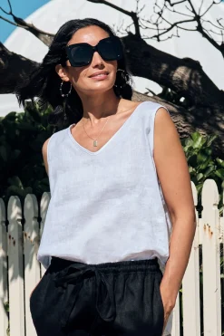 Sale Carolina Zoe Linen Sleeveless Top White