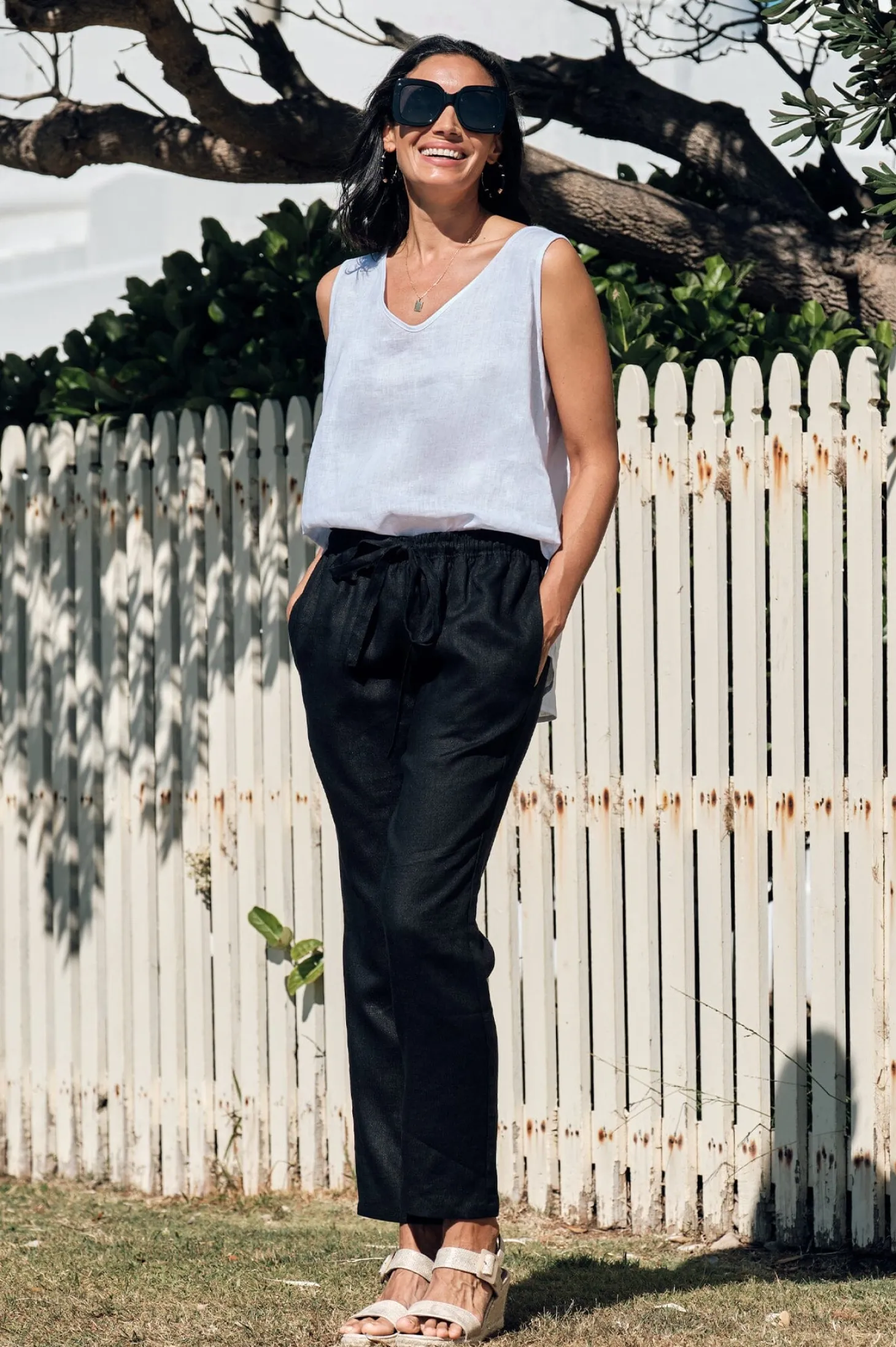 Sale Carolina Zoe Linen Sleeveless Top White