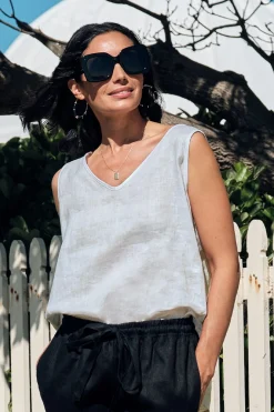 Flash Sale Carolina Zoe Linen Sleeveless Top Oatmeal