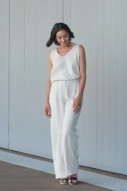 Flash Sale Carolina Zoe Linen Sleeveless Top Oatmeal