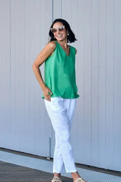 Sale Carolina Zoe Linen Sleeveless Top Emerald