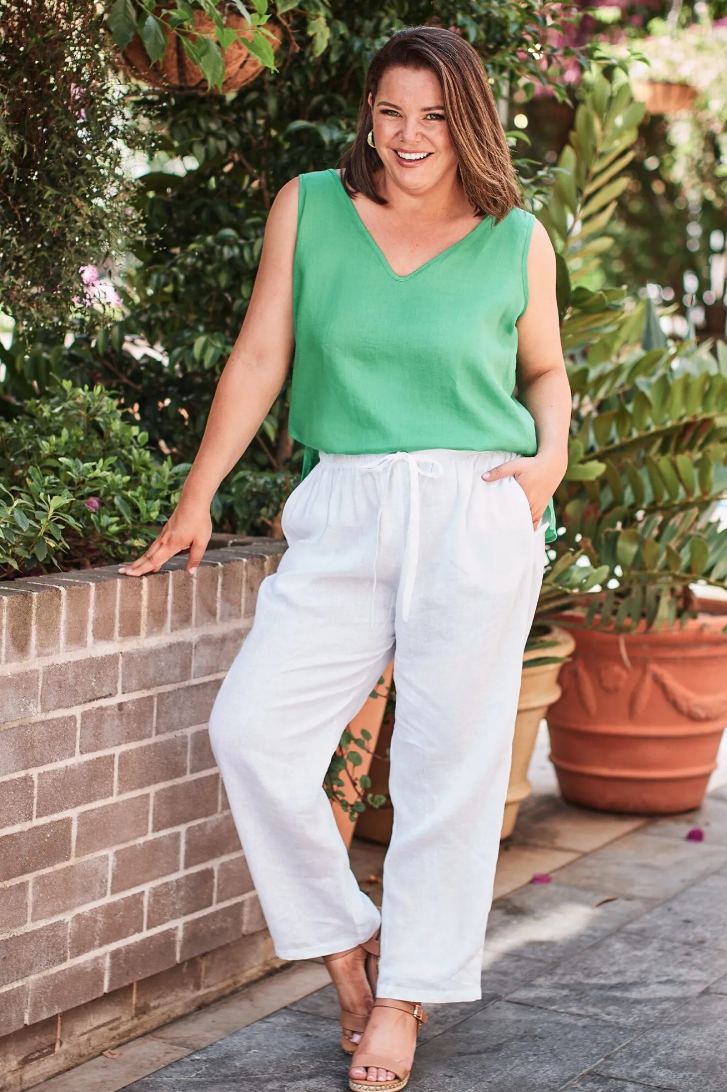 Sale Carolina Zoe Linen Sleeveless Top Emerald