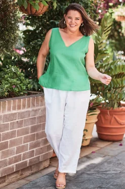Sale Carolina Zoe Linen Sleeveless Top Emerald