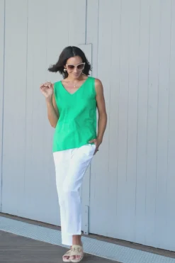Sale Carolina Zoe Linen Sleeveless Top Emerald