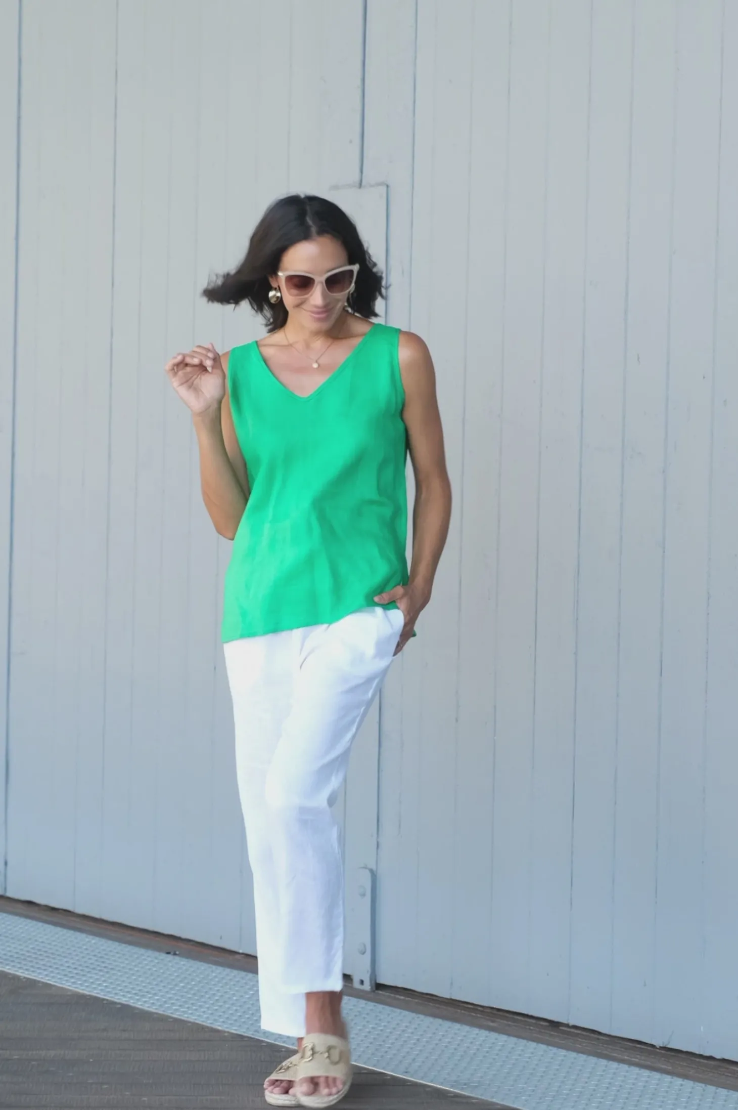 Sale Carolina Zoe Linen Sleeveless Top Emerald